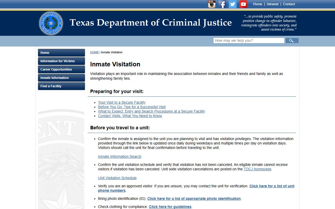 Price Daniel Unit inmate visitation information from TDCJ statewide visitation page